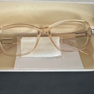 Chloe Transparent Beige/Tan Oversized Rectangle Glasses with case and card